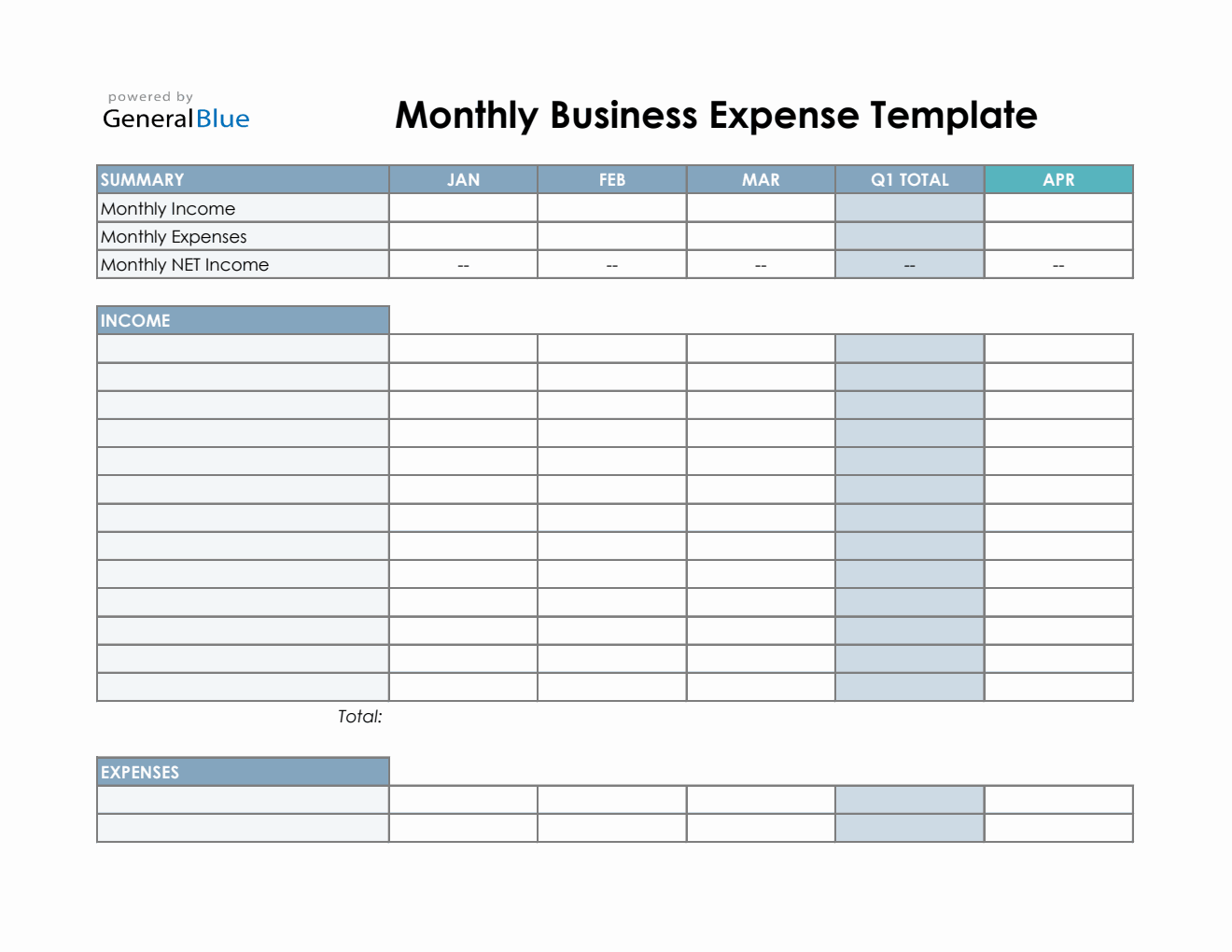 Monthly Business Expense Template in Excel