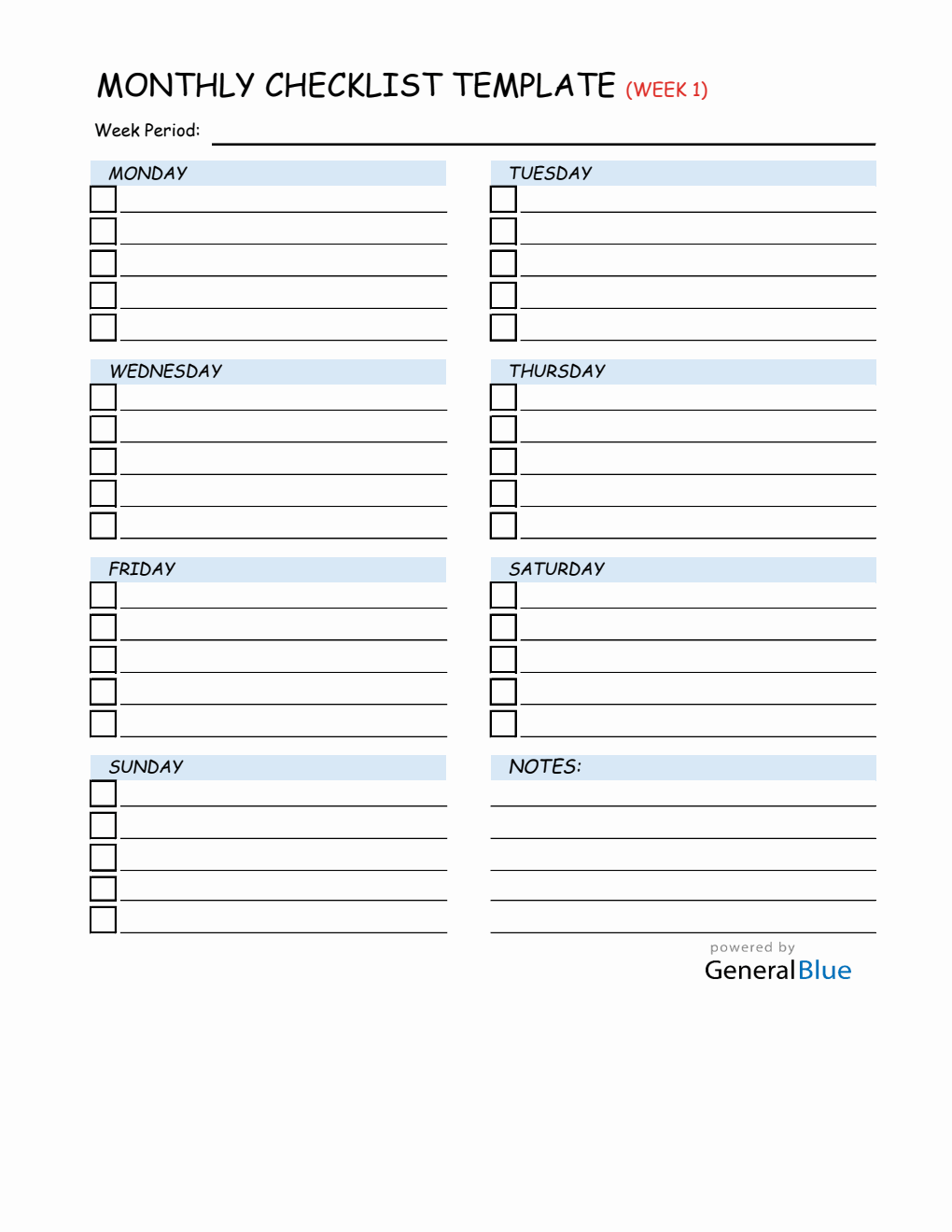Monthly Checklist Template in Excel