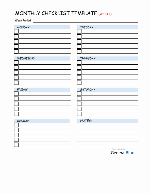  Monthly Checklist Template in Excel