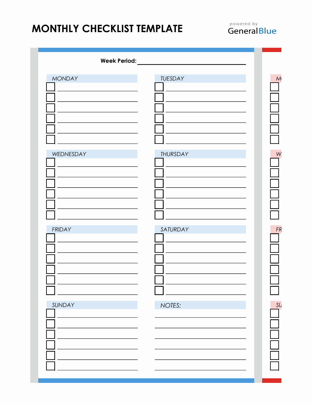 Colorful Monthly Checklist Template in Excel