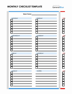 Colorful Monthly Checklist Template in Excel