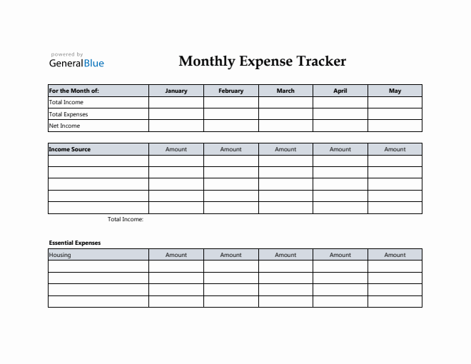 Monthly Expense Tracker in Excel (Blue Gray)