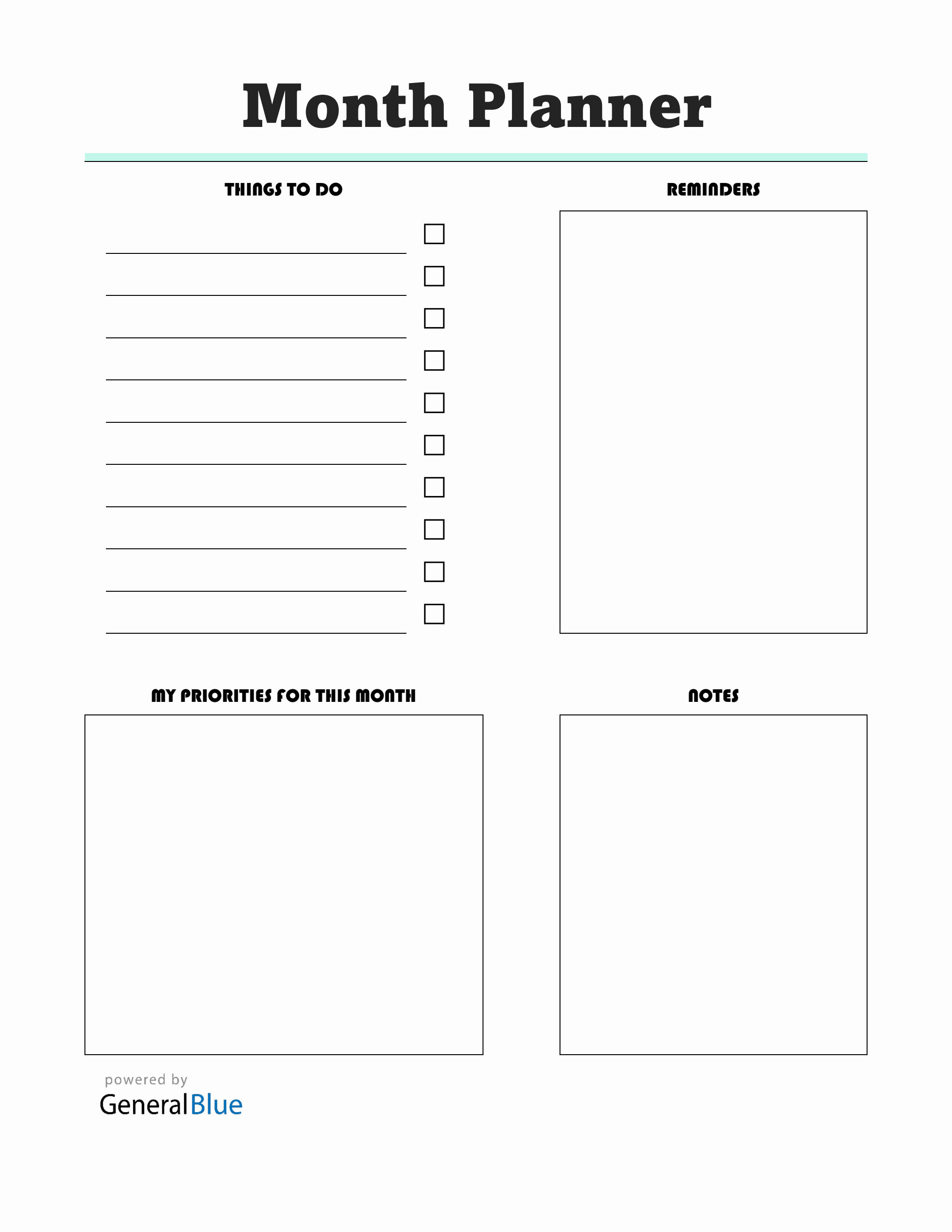 Printable Monthly Planner in PDF (Structured)