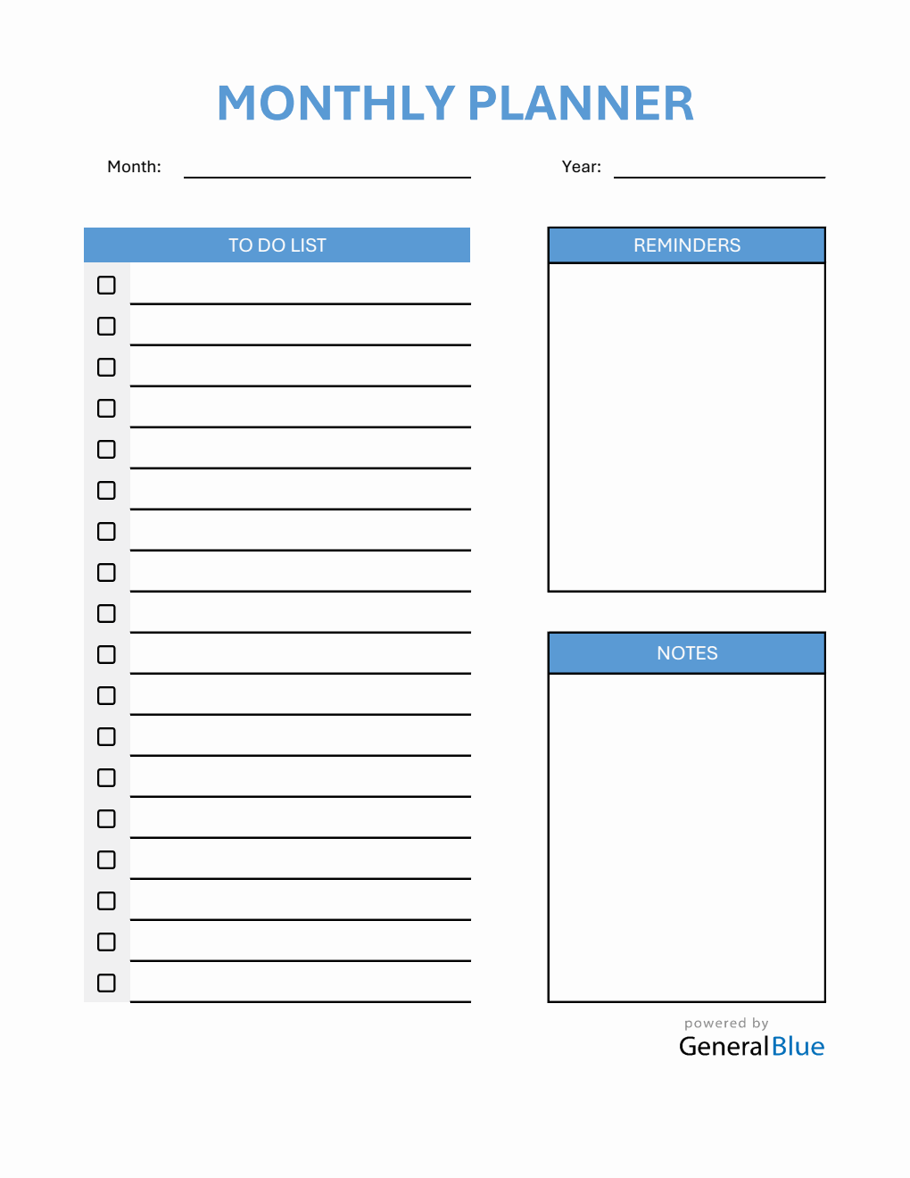 Downloadable Monthly Planner with To-Do List (Excel)