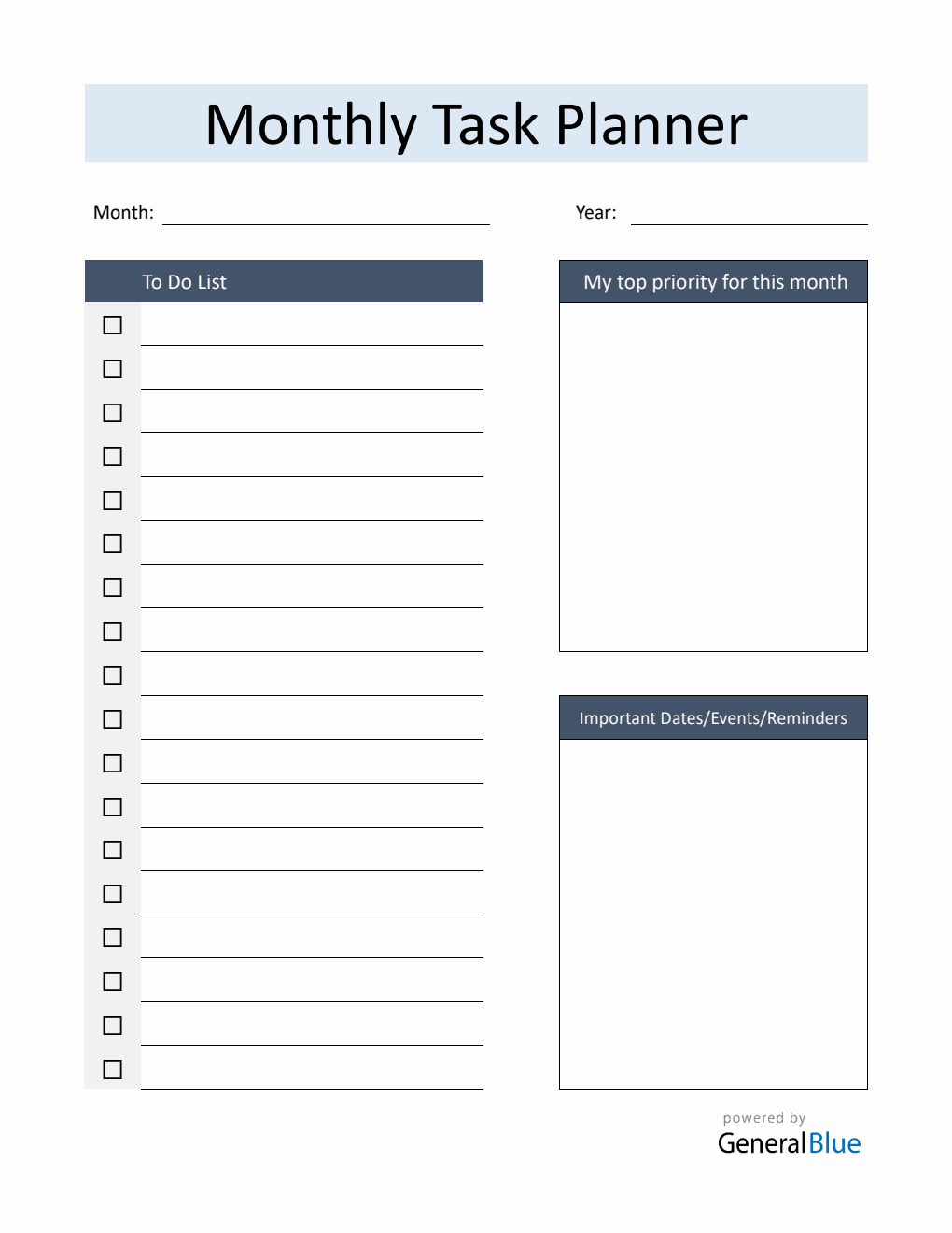 Customizable Monthly Planner with To-Do List (Word)