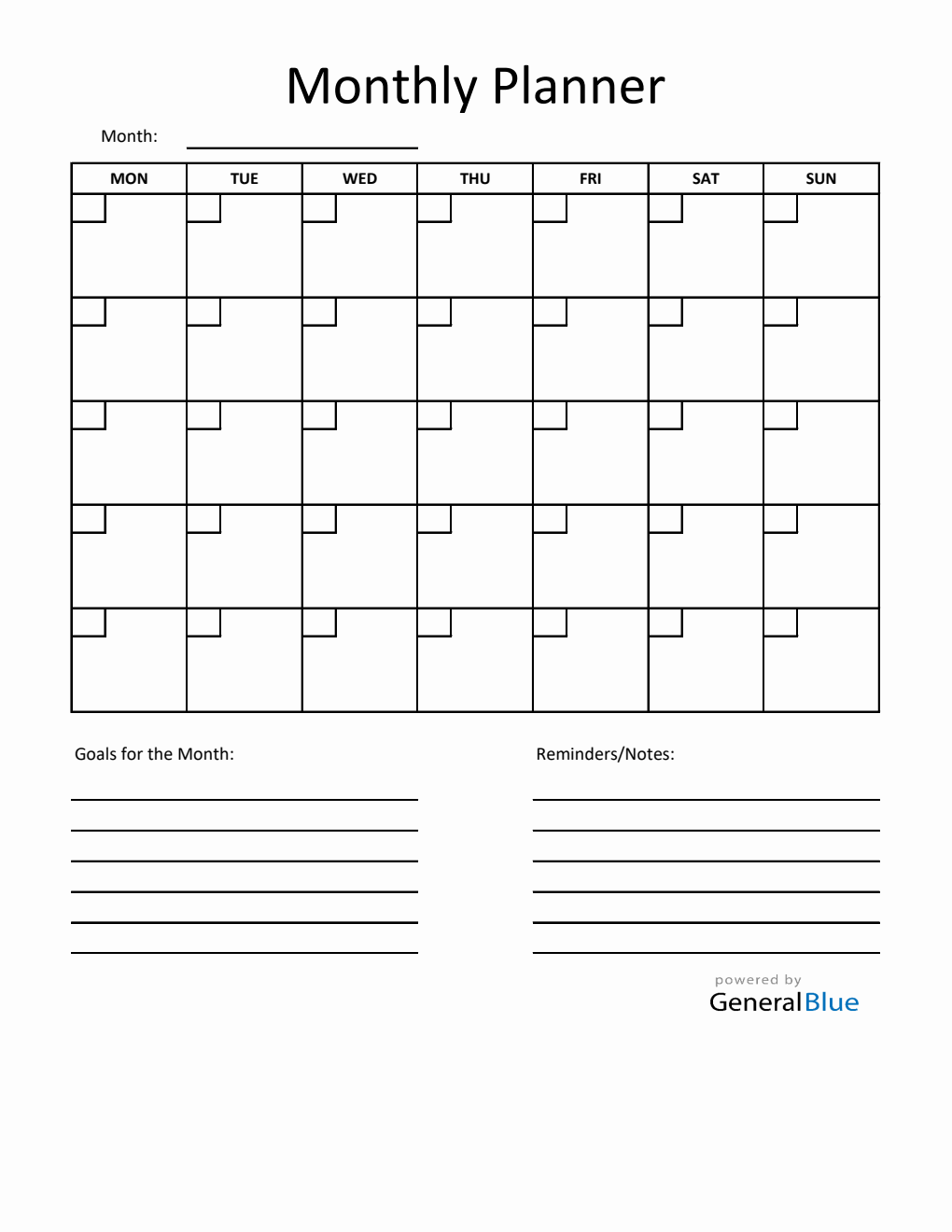 Monthly Planner in Excel