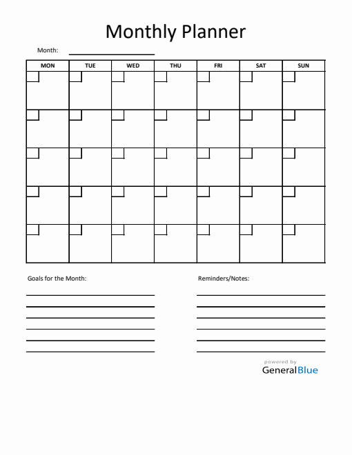 Monthly Planner in Excel