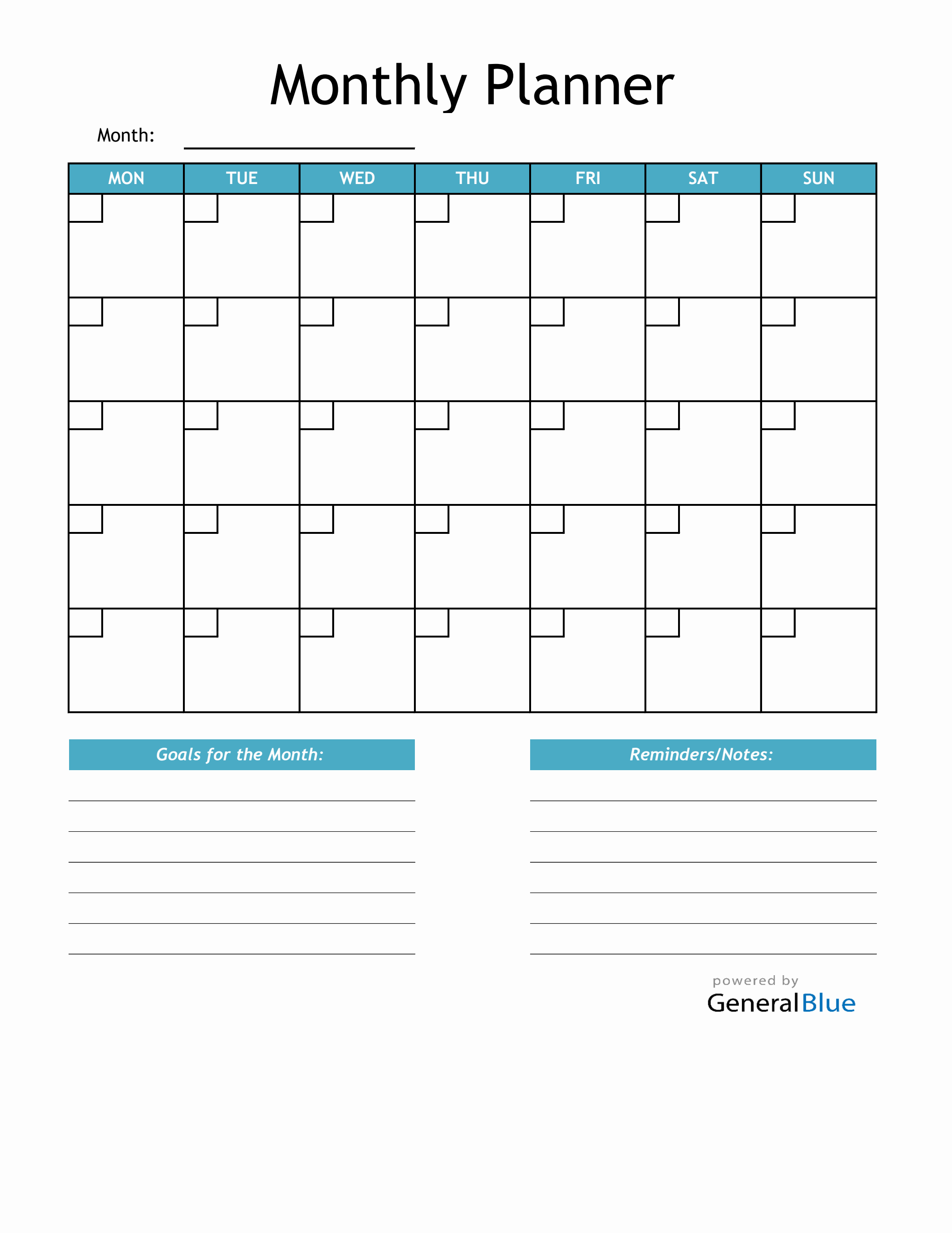 Monthly Planner Excel Template