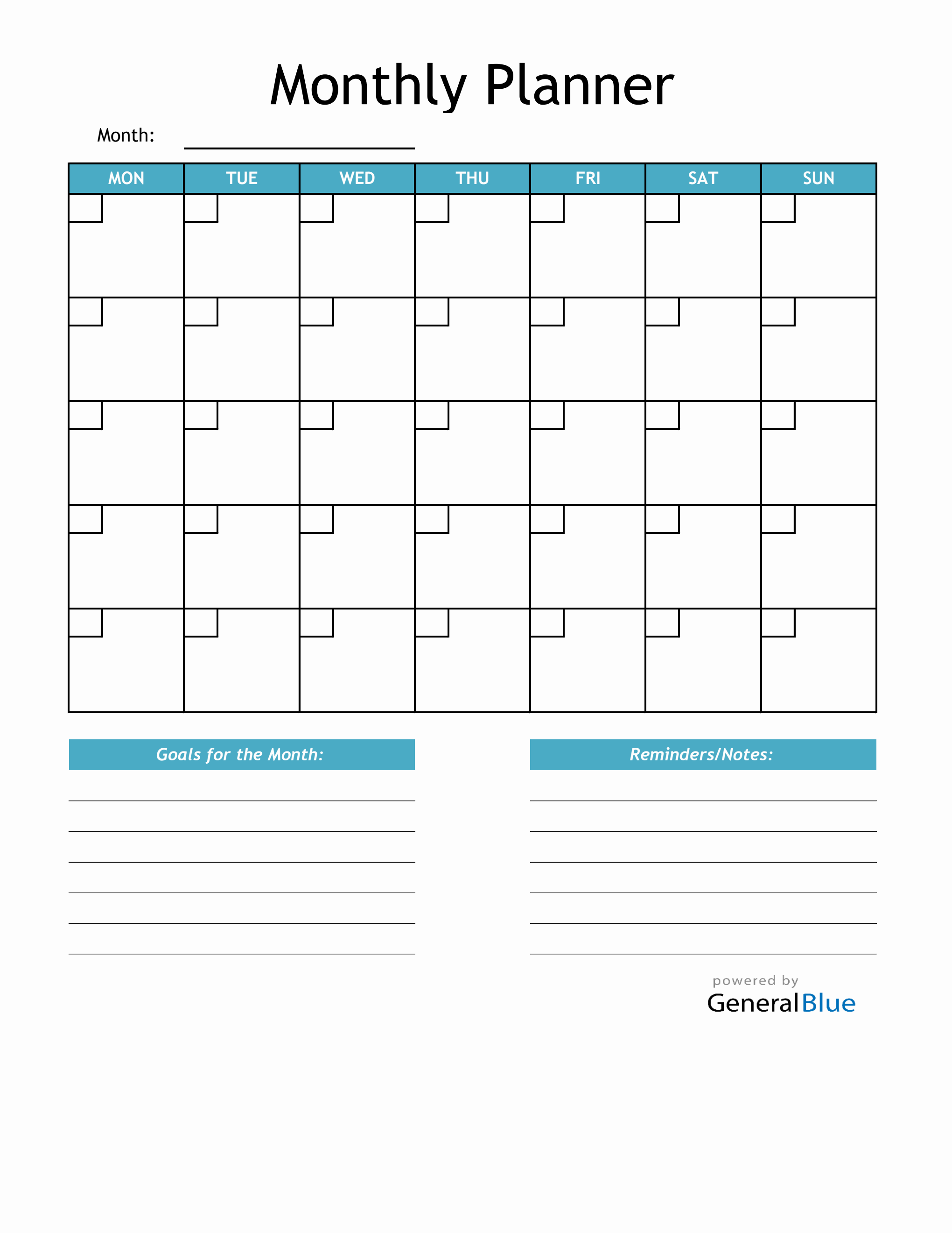 Monthly Planner Excel Template