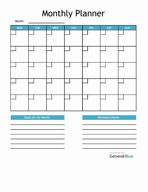 Monthly Planner in Excel