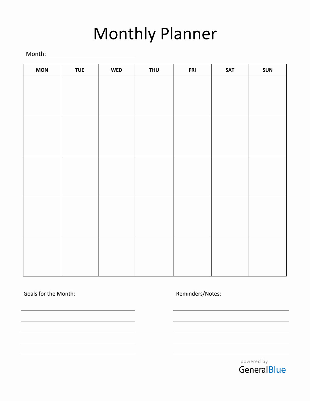 Monthly Planner in PDF