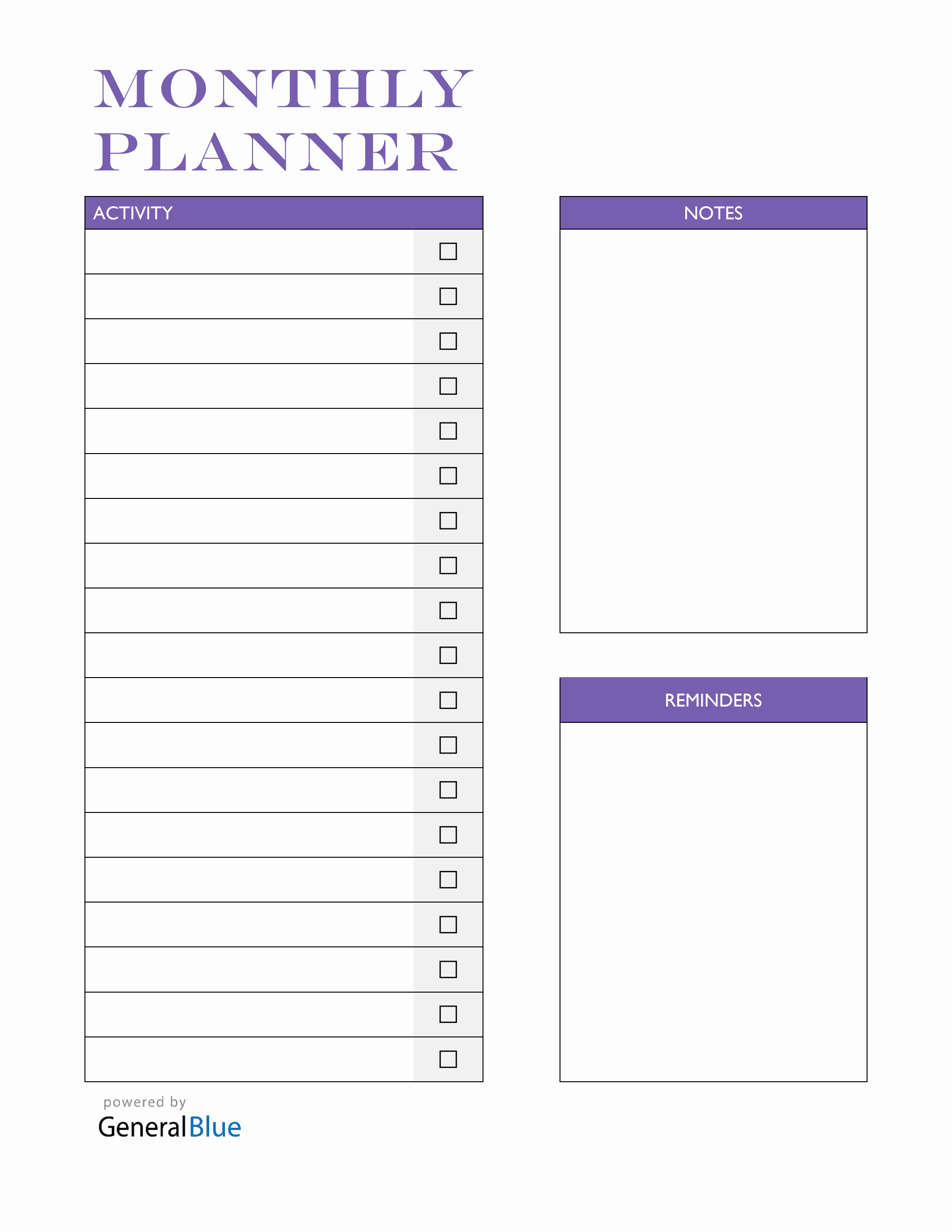 Monthly Basic Basic Monthly Planner in PDF