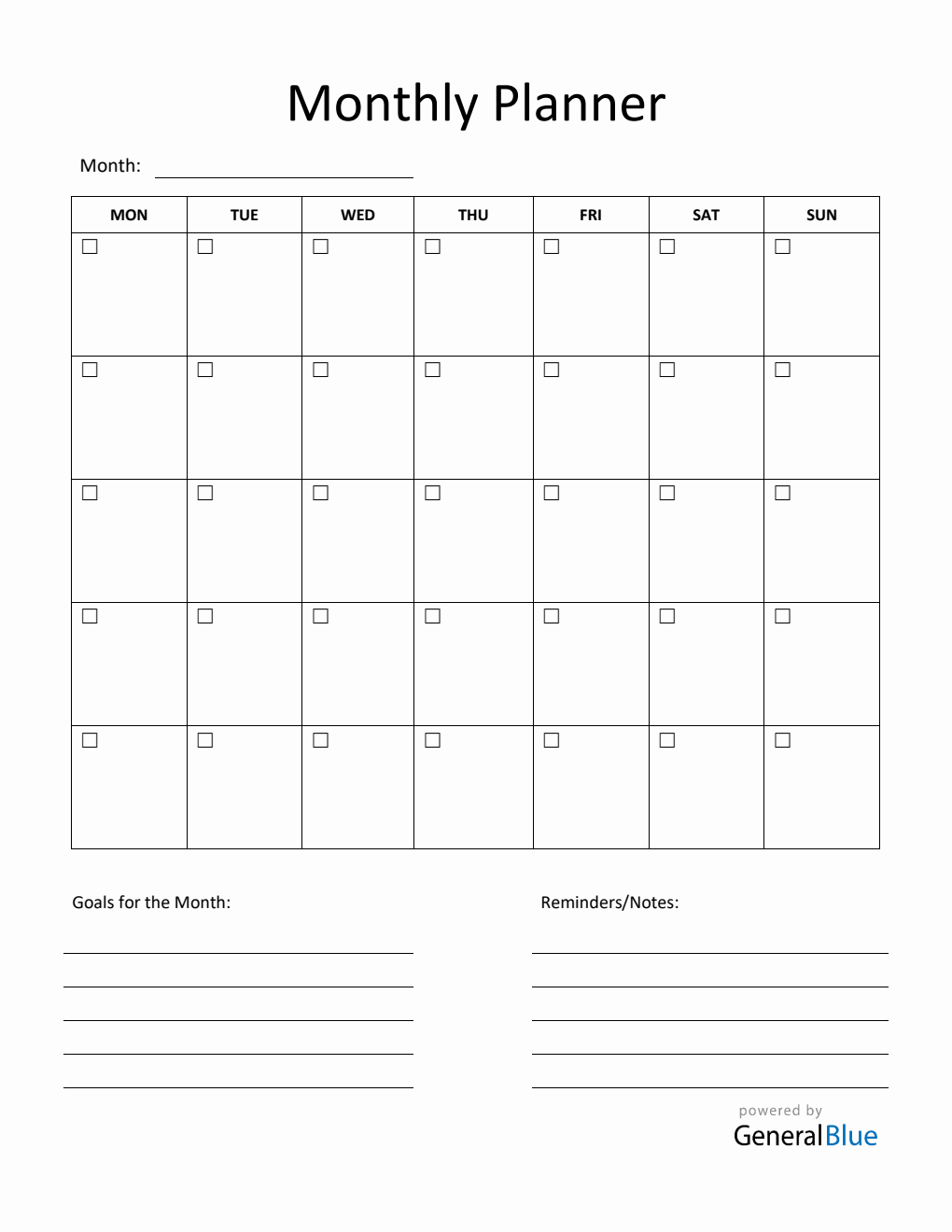 Monthly Planner in Word