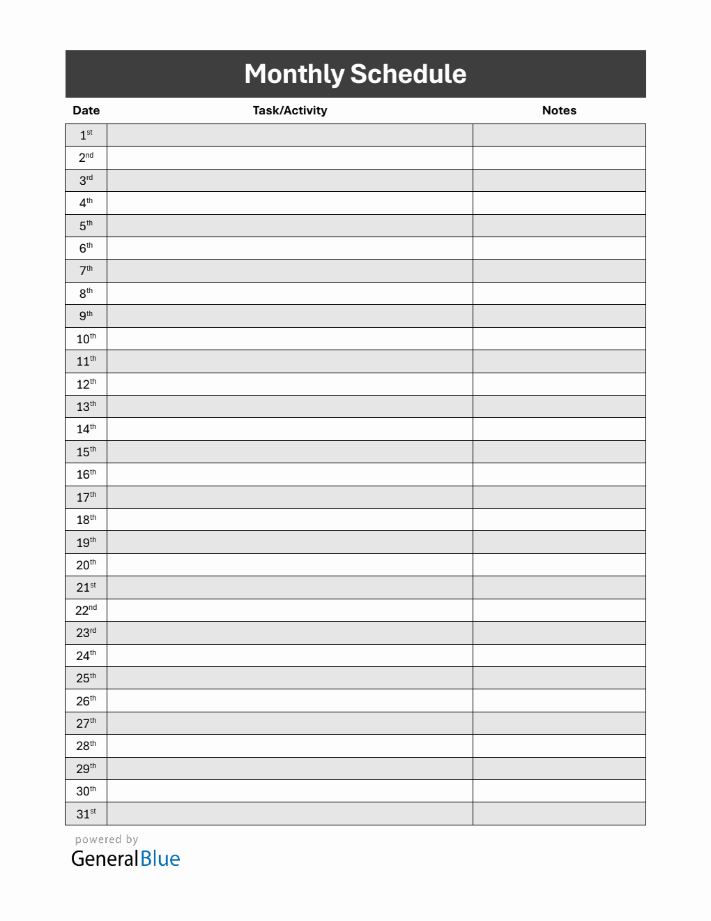 Free Striped Monthly Schedule Template in Word