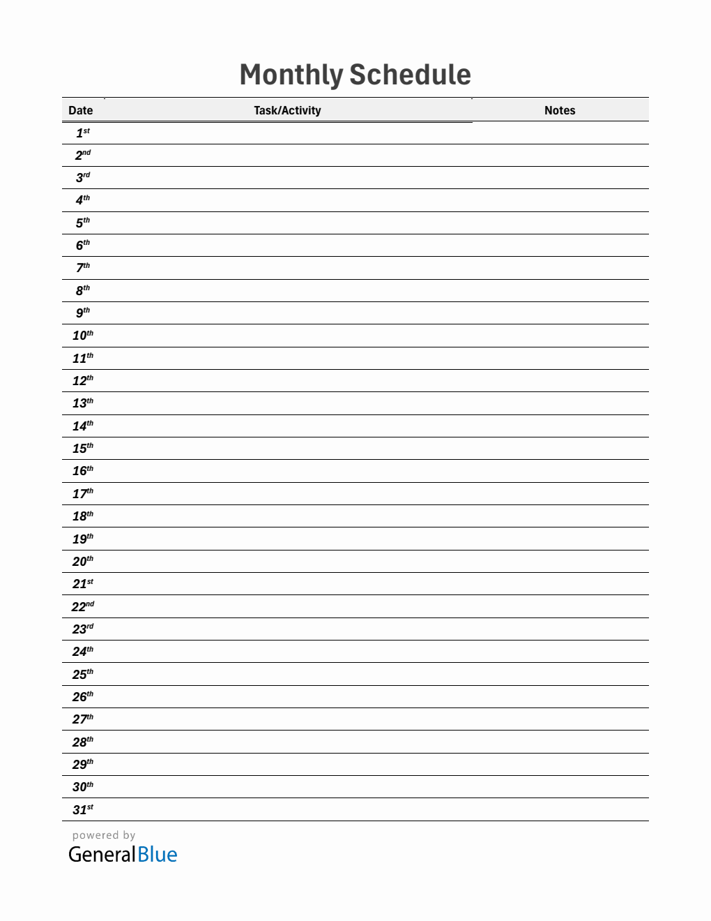 Monthly Schedule Templates