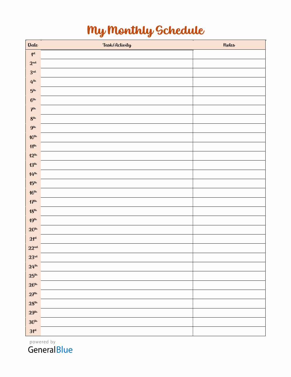 Monthly Schedule Templates