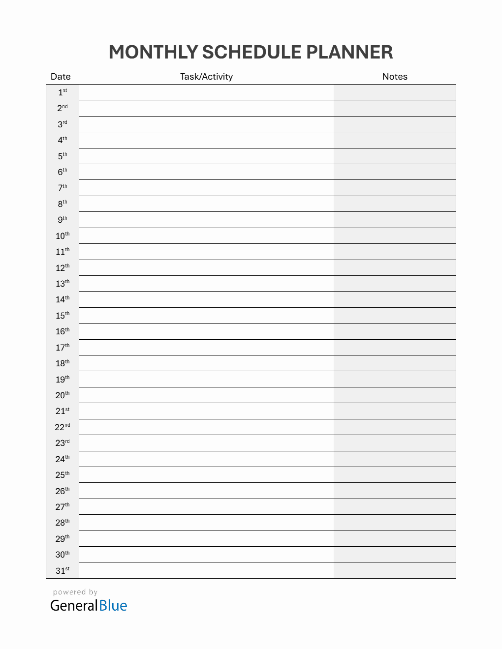Monthly Schedule Templates