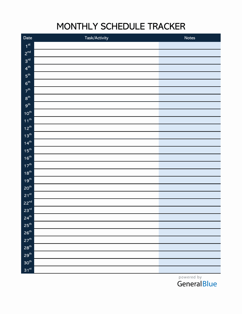 Free Simple Monthly Schedule Template in Excel