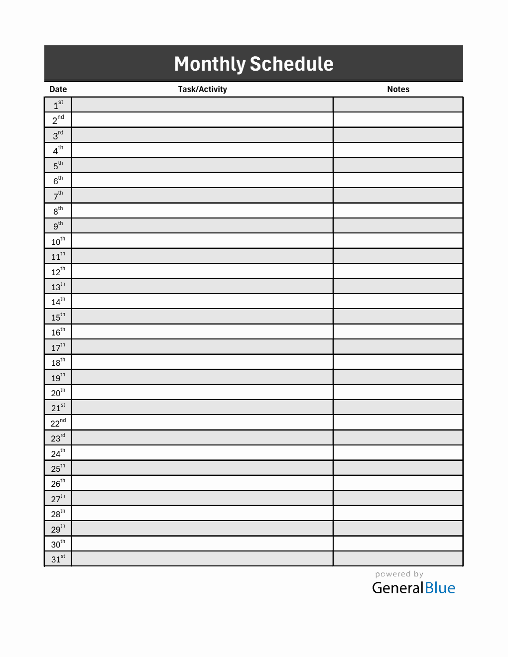 Free Simple Monthly Schedule Template in Excel