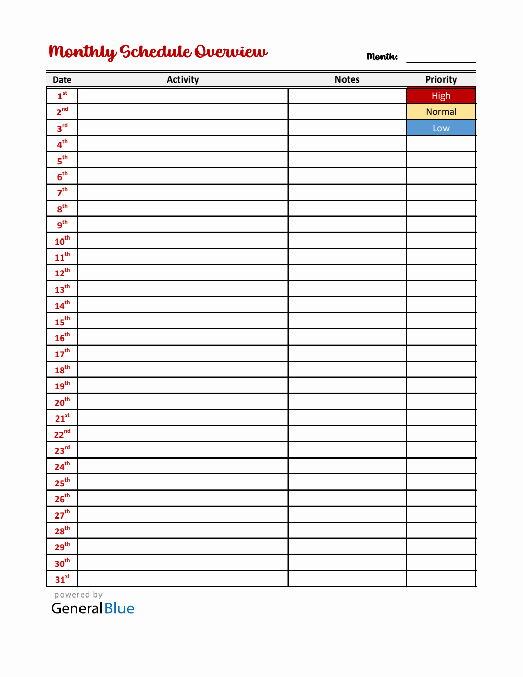 Free Simple Monthly Schedule Template in Excel