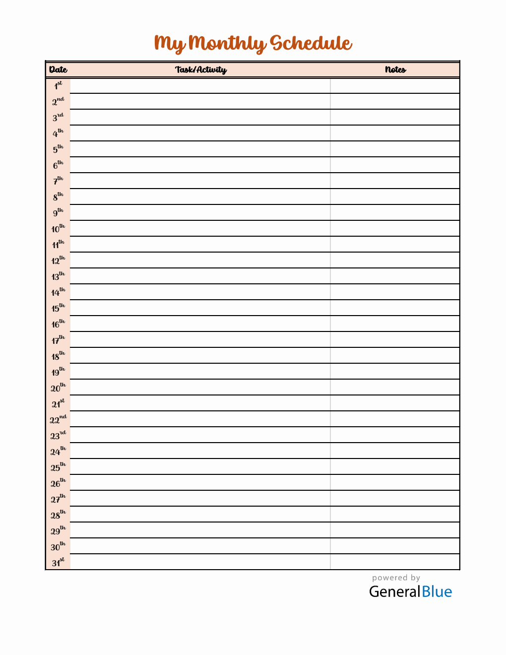 Free Simple Monthly Schedule Template in Excel