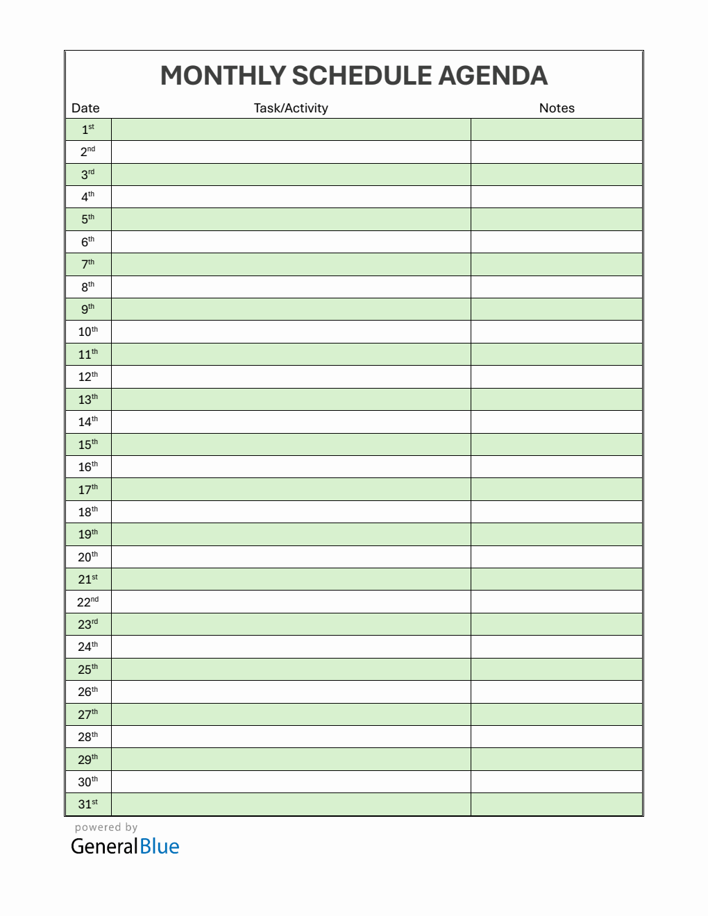 Free Green Monthly Schedule Template in Word