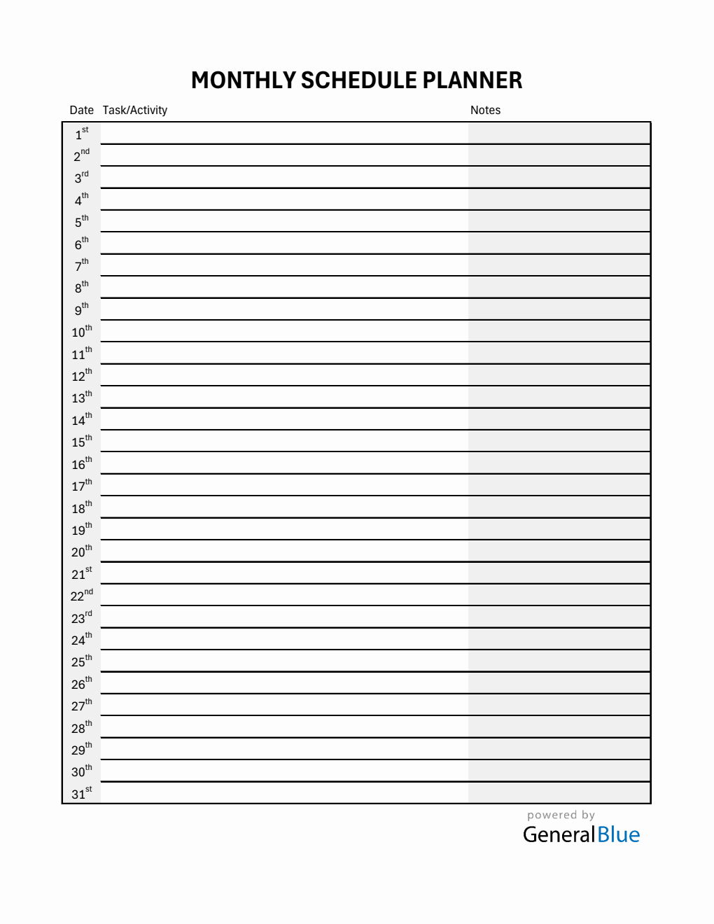 Monthly Schedule Templates Monthly schedule templates
