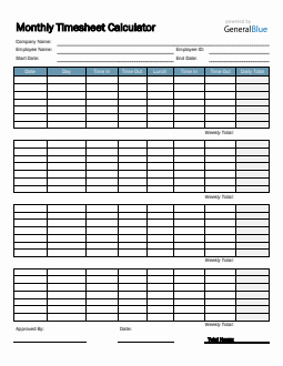 Monthly Timesheet Calculator in Excel (Basic)