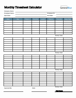 Monthly Timesheet Calculator in Word (Basic)