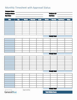 Monthly Timesheet With Approval Status in Word