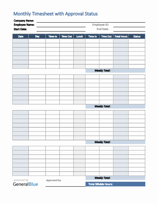 monthly timesheet templates