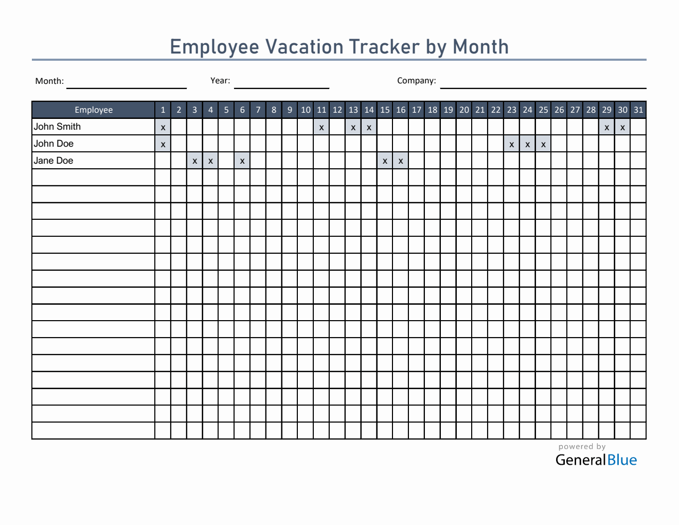 Monthly Vacation Planner Template (Excel)