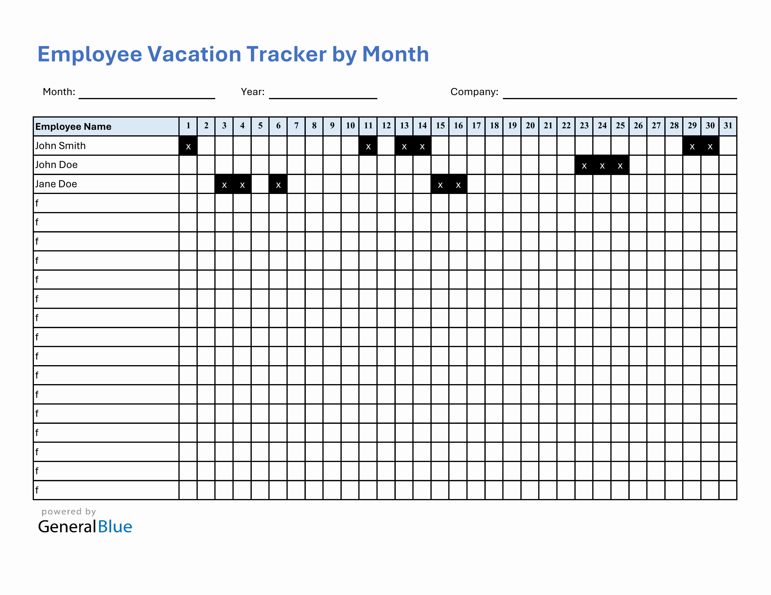 Customizable Monthly Vacation Planner Template (Excel)