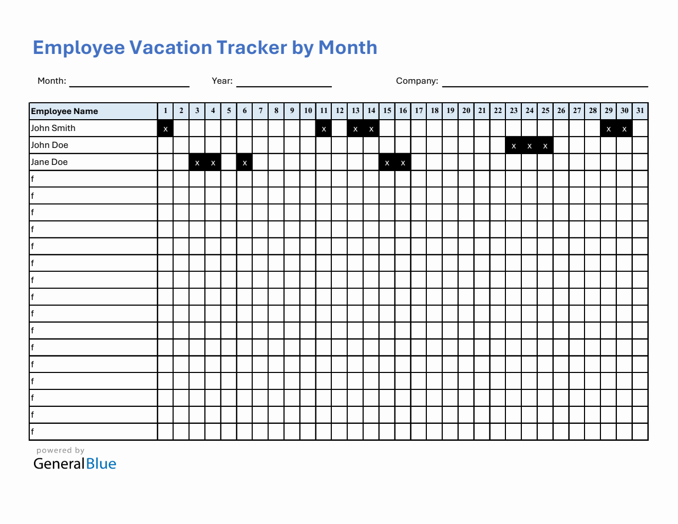 Customizable Monthly Vacation Planner Template (Excel)