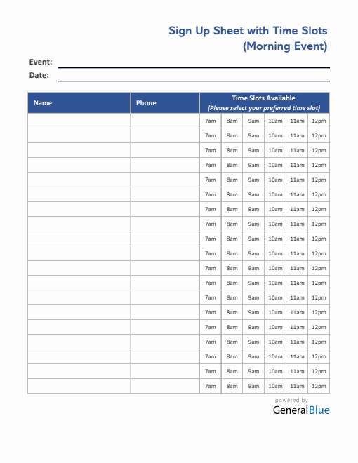 Sign Up Sheet Templates