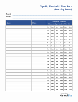Morning Time Slot Sign Up Sheet in Word
