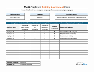 Multi-Employee Training Assessment Word Form (Customizable)