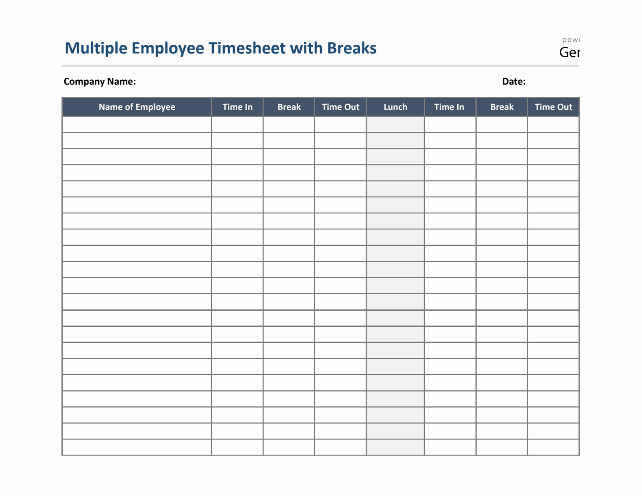 Multiple Employee Timesheet With Breaks in Excel