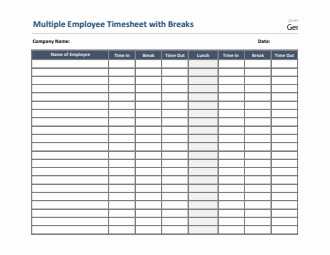 Multiple Employee Timesheet With Breaks In Word