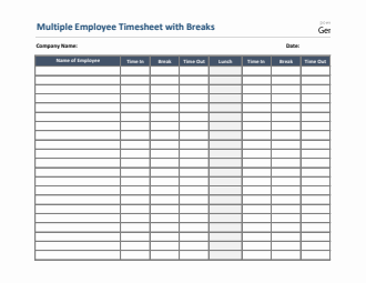 Multiple Employee Timesheet With Breaks in Excel