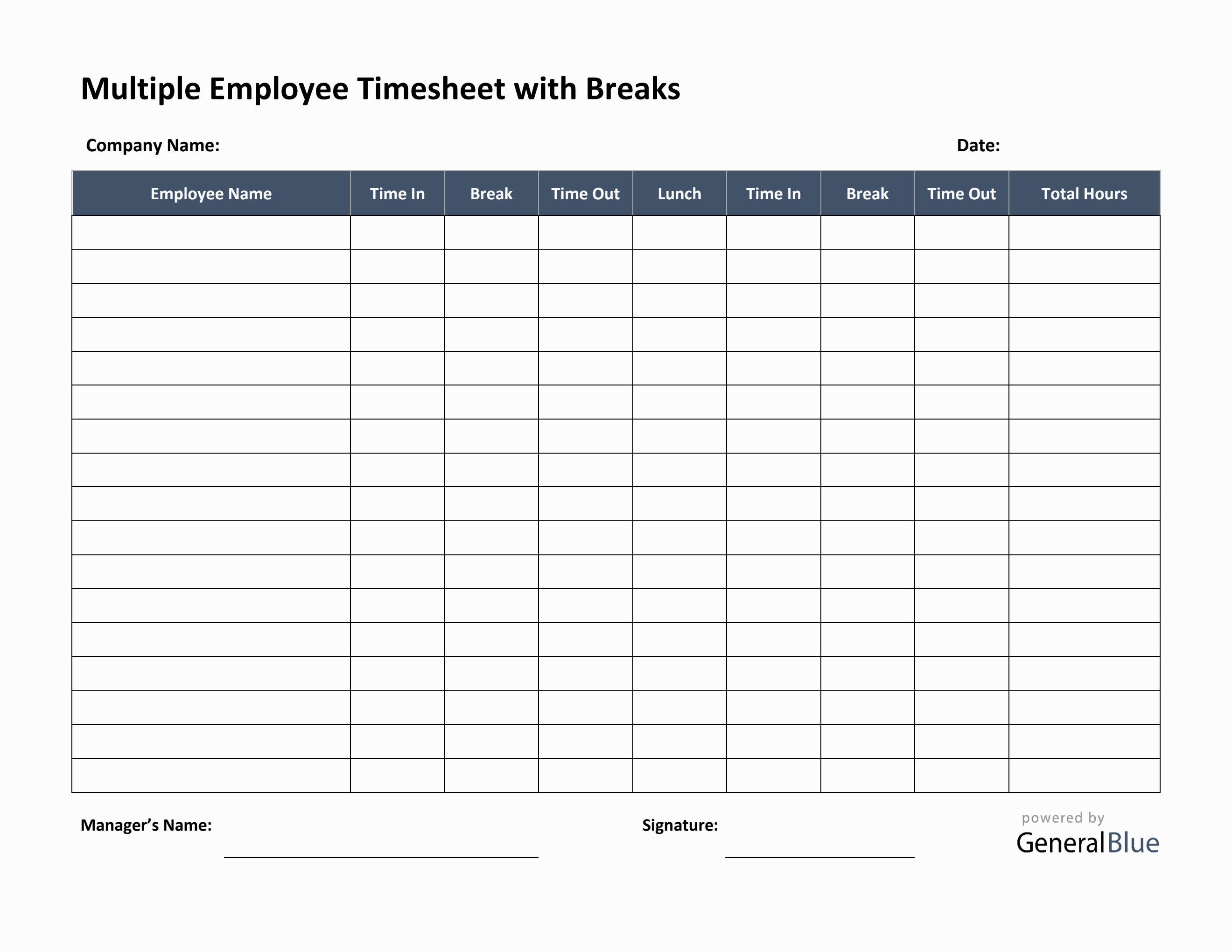 Multiple Employee Timesheet With Breaks in Word Multiple employee timesheet with breaks in word