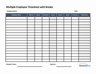 Multiple Employee Timesheet With Breaks in Word