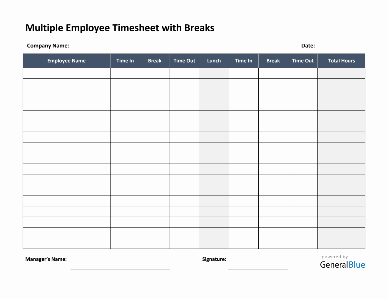 Multiple Employee Timesheet With Breaks in PDF