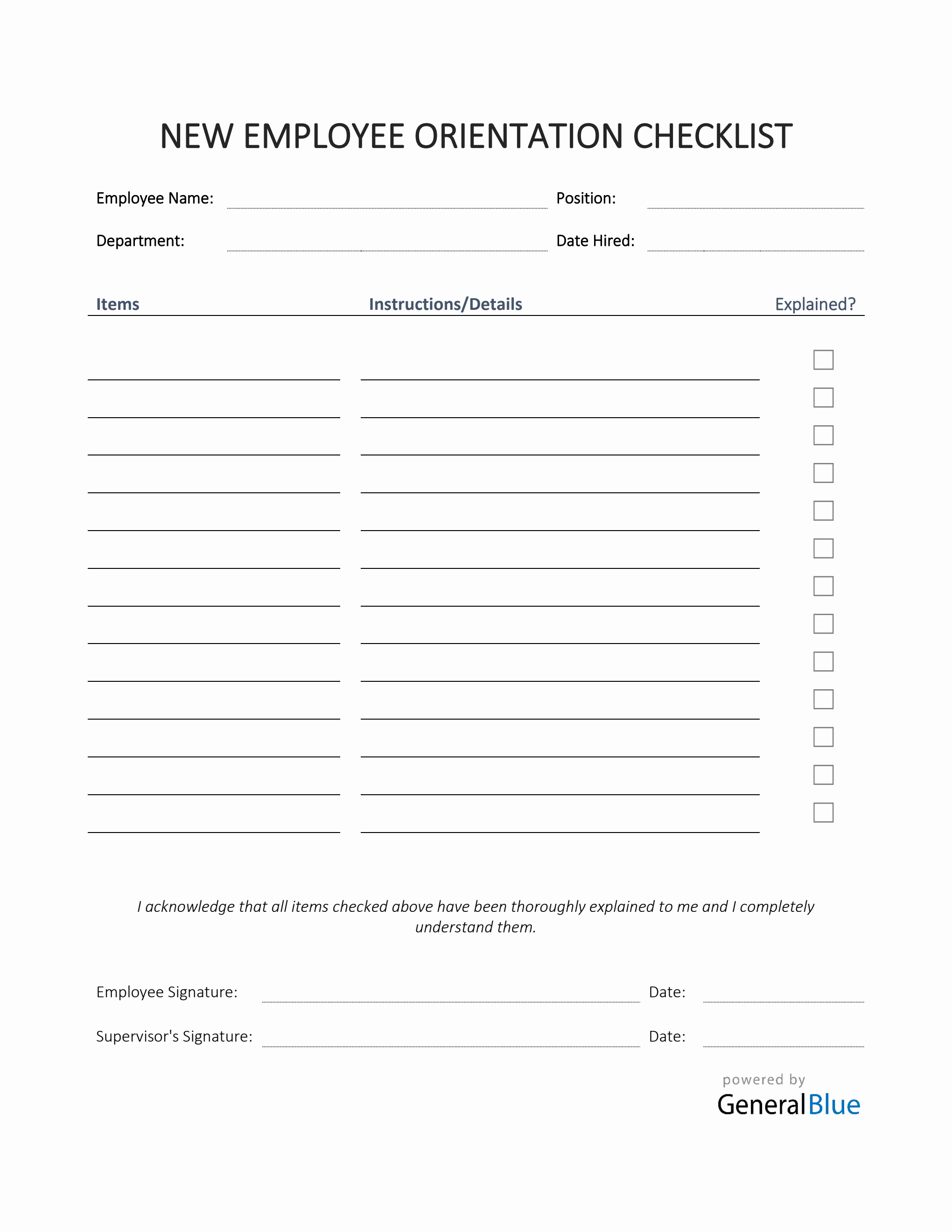 Orientation Checklist Template Orientation Checklist Template