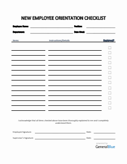 New Employee Orientation Checklist in Word