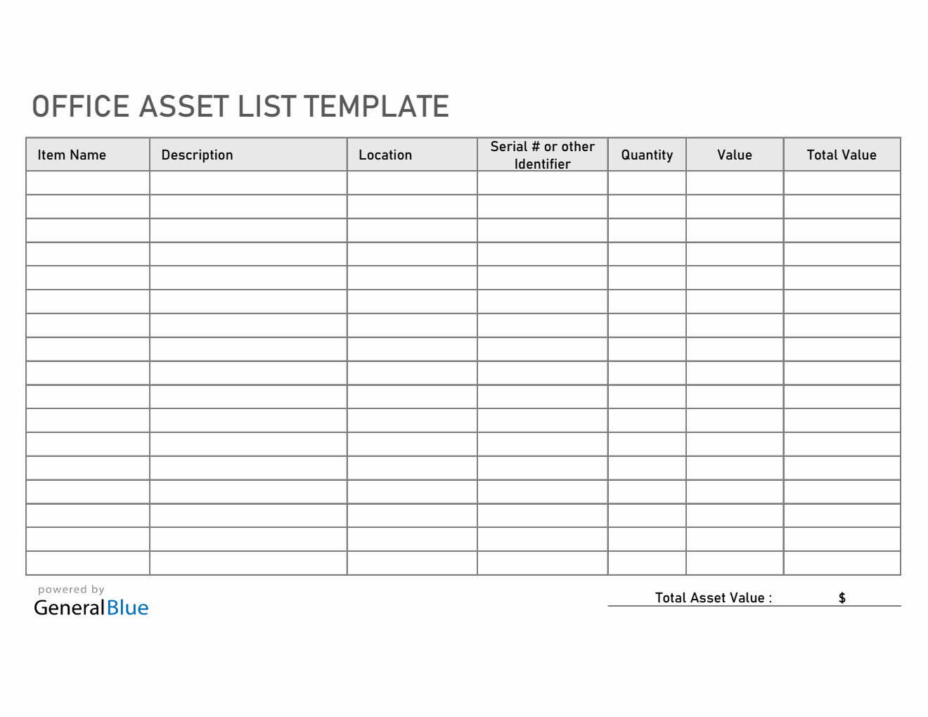Excel Office Asset List Template