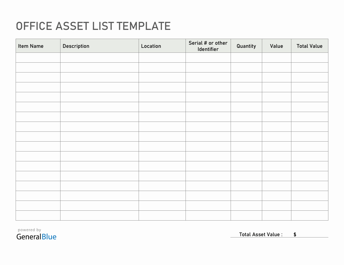 Office Asset List Template in PDF
