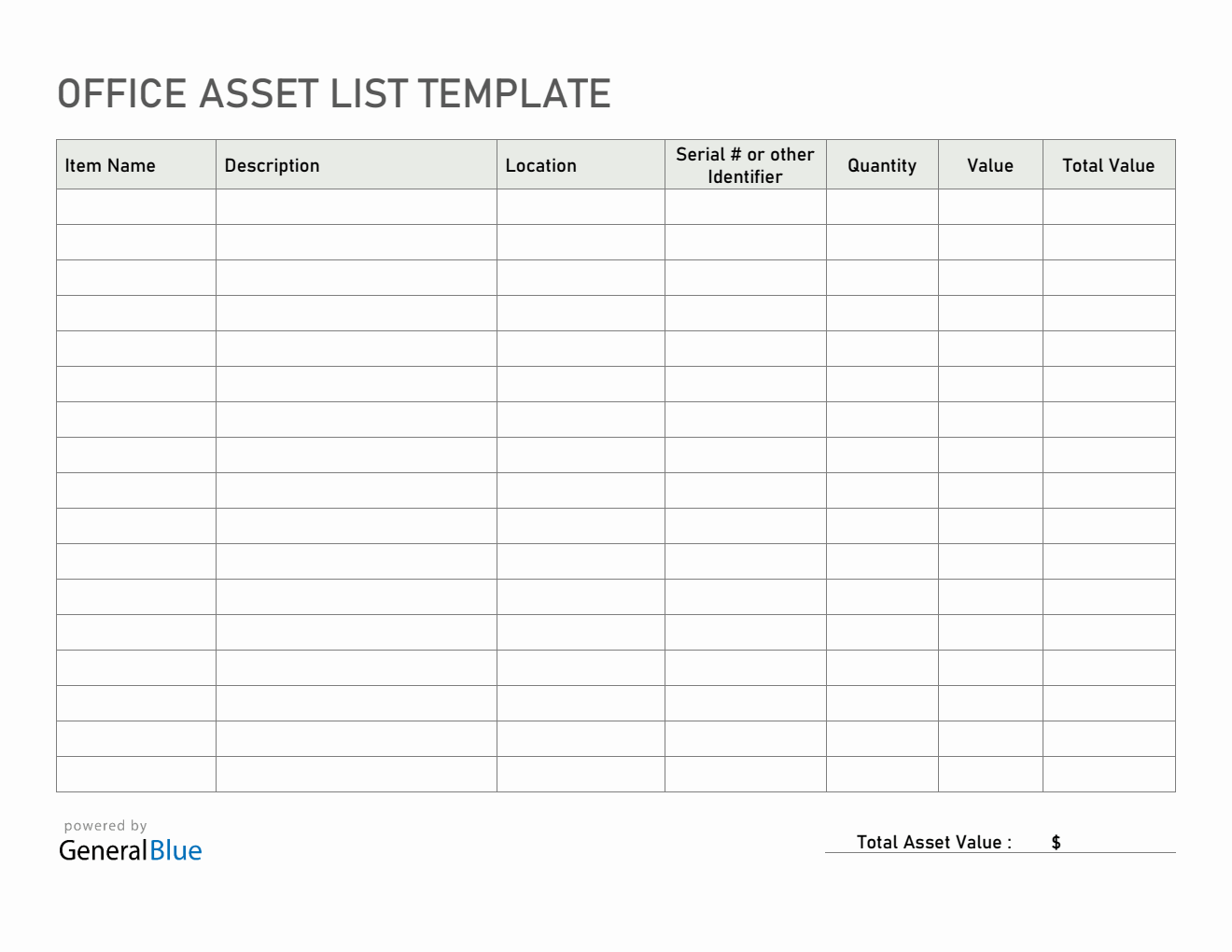 Office Asset List Template in Word