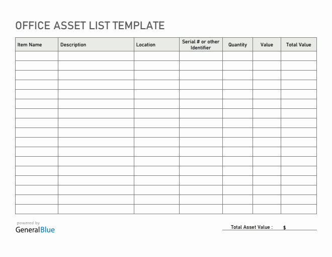 Office Asset List Template in Word