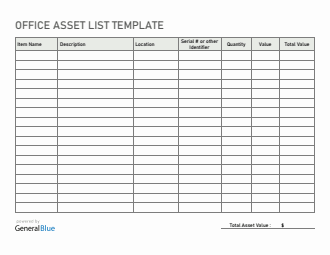 Office Asset List Template in Word